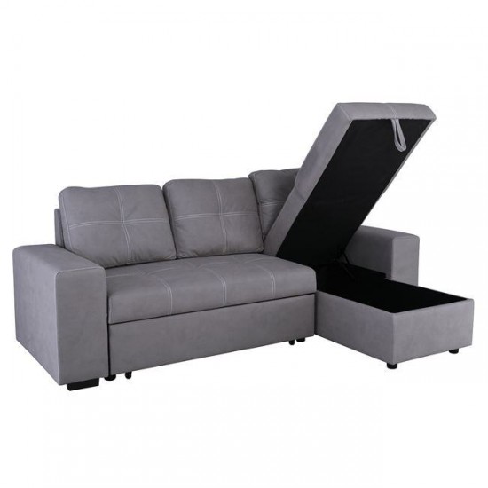 MONTREAL-Max Nabuk Καναπές Κρεβάτι Γωνία Αναστρέψιμη με Αποθηκευτικό Χώρο, Σκούρο Γκρι 246x157xH94cm