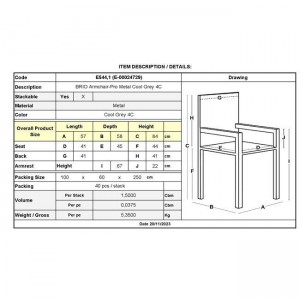 BRIO Πολυθρόνα Στοιβαζόμενη Μέταλλο Βαφή Cool Grey 4C 57x58x84cm