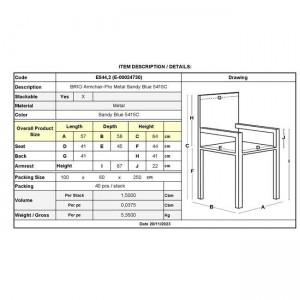 BRIO Πολυθρόνα Στοιβαζόμενη Μέταλλο Βαφή Sandy Blue 5415C 57x58x84cm