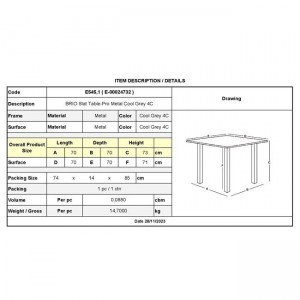 BRIO Slat Τραπέζι Κήπου - Βεράντας, Μέταλλο Βαφή Cool Grey 4C 70x70x73cm