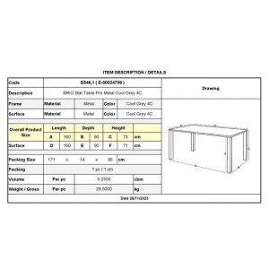 BRIO Slat Τραπέζι Κήπου - Βεράντας, Μέταλλο Βαφή Cool Grey 4C 160x90x73cm