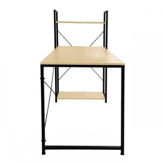 ΓΡΑΦΕΙΟ Η/Υ με 4 Ράφια Μέταλλο Βαφή Μαύρο, Melamine Beech 120x60x75/122cm