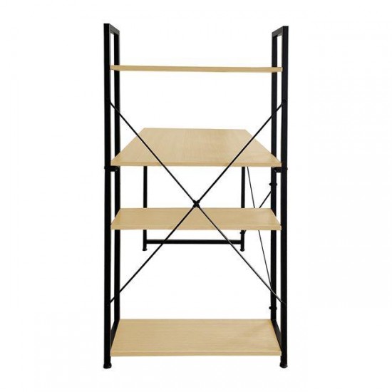 ΓΡΑΦΕΙΟ Η/Υ με 4 Ράφια Μέταλλο Βαφή Μαύρο, Melamine Beech 120x60x75/122cm