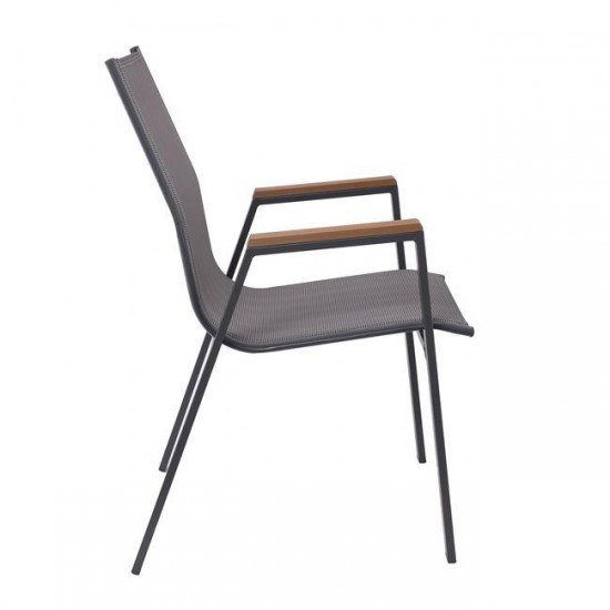 VIRNA Πολυθρόνα Κήπου Βεράντας, Μέταλλο Βαφή Ανθρακί Textilene Γκρι,Polywood Φυσικό 56x63x90cm