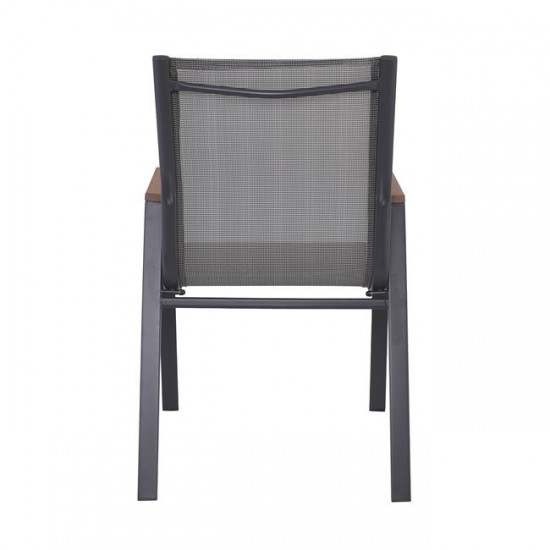 VIRNA Πολυθρόνα Κήπου Βεράντας, Μέταλλο Βαφή Ανθρακί Textilene Γκρι,Polywood Φυσικό 56x63x90cm