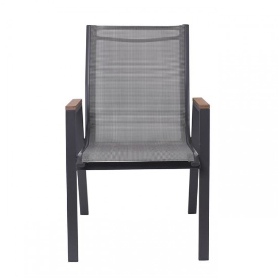 VIRNA Πολυθρόνα Κήπου Βεράντας, Μέταλλο Βαφή Ανθρακί Textilene Γκρι,Polywood Φυσικό 56x63x90cm