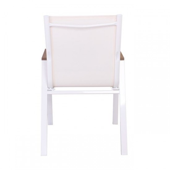 VIRNA Πολυθρόνα Κήπου Βεράντας, Μέταλλο Βαφή Άσπρο, Textilene Άσπρο,Polywood Φυσικό 56x63x90cm