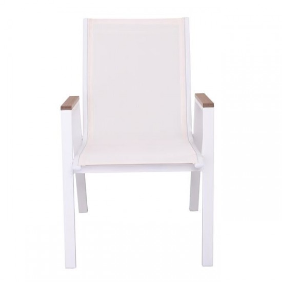 VIRNA Πολυθρόνα Κήπου Βεράντας, Μέταλλο Βαφή Άσπρο, Textilene Άσπρο,Polywood Φυσικό 56x63x90cm