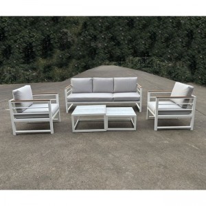 MARILIAN Set Σαλόνι Κήπου, 5τεμ, Μέταλλο Βαφή Άσπρο, Μαξιλάρια Γκρι 