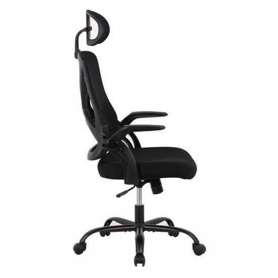 BF2040 Πολυθρόνα Γραφείου Διευθυντή - Ύφασμα & Mesh Μαύρο, Μεταλλική KD βάση 63x65x113/122cm