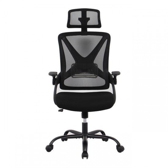 BF2040 Πολυθρόνα Γραφείου Διευθυντή - Ύφασμα & Mesh Μαύρο, Μεταλλική KD βάση 63x65x113/122cm