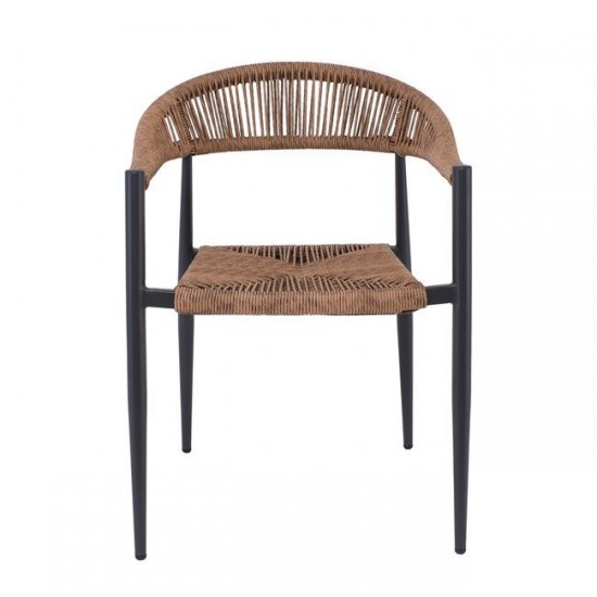 MADY Πολυθρόνα Βεράντας-Κήπου ALU Ανθρακί, Rope Wicker Φυσικό, Στοιβαζόμενη 56x59x78cm