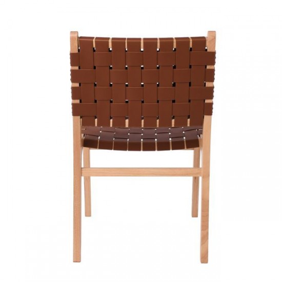 DUNE Καρέκλα Τραπεζαρίας, Ξύλο Απόχρωση Φυσικό, Κάθισμα-Πλάτη Ιμάντες Pu Καφέ 50x59x85cm