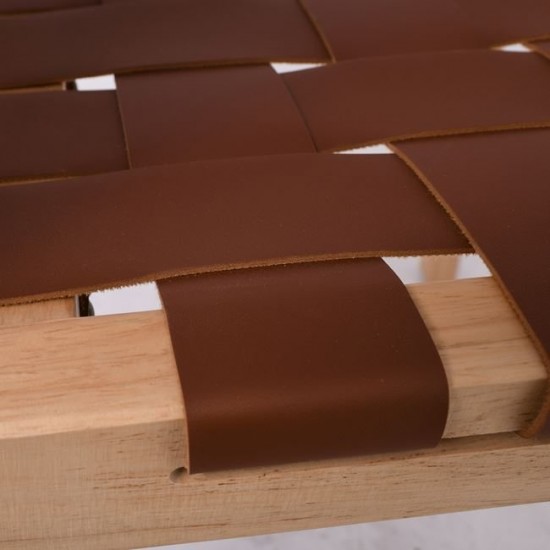 DUNE Καρέκλα Τραπεζαρίας, Ξύλο Απόχρωση Φυσικό, Κάθισμα-Πλάτη Ιμάντες Pu Καφέ 50x59x85cm