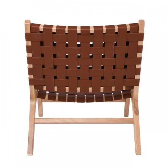 DUNE Lounge Καρέκλα, Ξύλο Απόχρωση Φυσικό, Κάθισμα-Πλάτη Ιμάντες Pu Καφέ 67x75x74cm