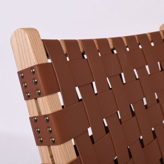 DUNE Lounge Καρέκλα, Ξύλο Απόχρωση Φυσικό, Κάθισμα-Πλάτη Ιμάντες Pu Καφέ 67x75x74cm