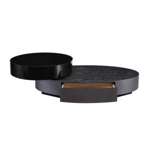 BONI Τραπεζάκι Σαλονιού- Καθιστικού με 2 Συρτάρια, Απόχρωση Μαύρο-Zebrano 124x70x22/39cm