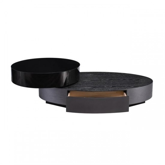 BONI Τραπεζάκι Σαλονιού- Καθιστικού με 2 Συρτάρια, Απόχρωση Μαύρο-Zebrano 124x70x22/39cm