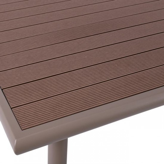 SERRANO Τραπέζι Κήπου-Βεράντας Μέταλλο Βαφή Sand Beige, Polywood Καρυδί 80x80x74cm