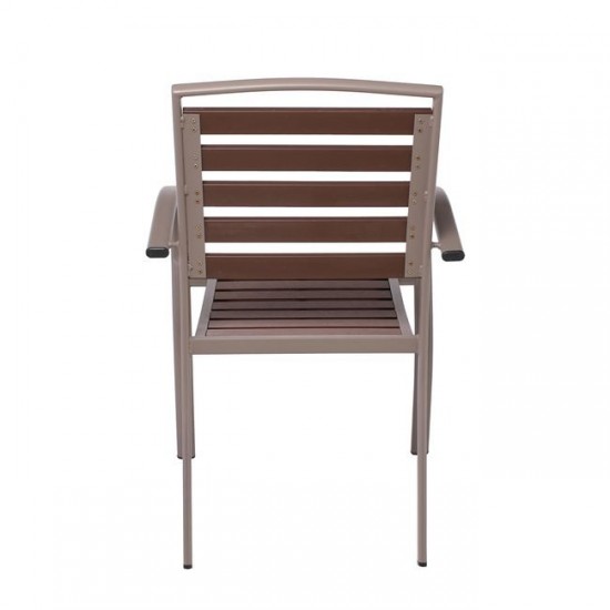 SERRANO Πολυθρόνα Κήπου Μέταλλο Βαφή Sand Beige, Polywood Καρυδί, Στοιβαζόμενη 56x64x88cm