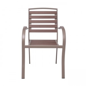 SERRANO Πολυθρόνα Κήπου Μέταλλο Βαφή Sand Beige, Polywood Καρυδί, Στοιβαζόμενη 56x64x88cm