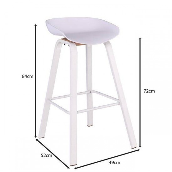 PENT Σκαμπό Bar, Μέταλλο Βαφή Άσπρο, PP Άσπρο 49x52x72/84cm