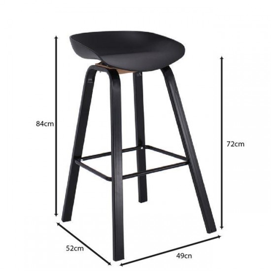 PENT Σκαμπό Bar, Μέταλλο Βαφή Μαύρο, PP Μαύρο 49x52x72/84cm