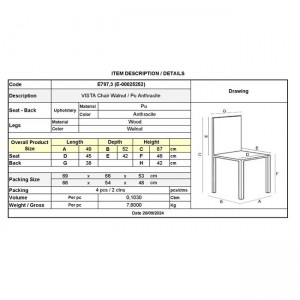 VISTA Καρέκλα Τραπεζαρίας- Κουζίνας, Απόχρωση Καρυδί, Pu Ανθρακί 49x52x87cm