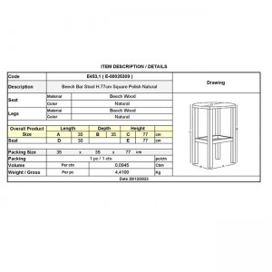 ΟΞΙΑ Σκαμπό BAR Τετράγωνο, Λούστρο Φυσικό 35x35x77cm