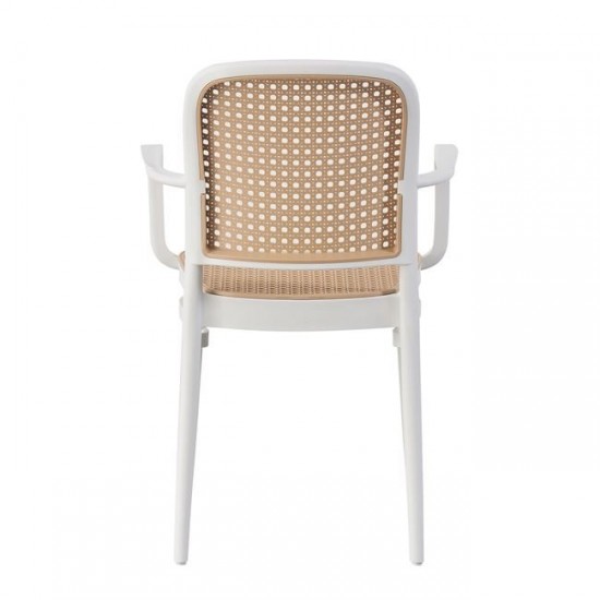 FLORENCE Πολυθρόνα PP Άσπρο, PP Rattan Μπεζ, Στοιβαζόμενη 54x54x84cm