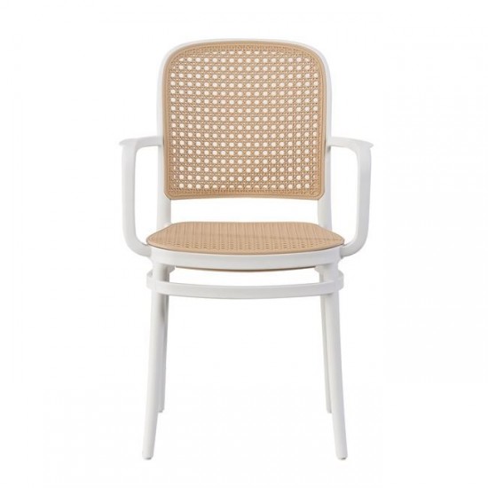FLORENCE Πολυθρόνα PP Άσπρο, PP Rattan Μπεζ, Στοιβαζόμενη 54x54x84cm