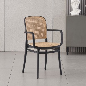 FLORENCE Πολυθρόνα PP Μαύρο, PP Rattan Μπεζ, Στοιβαζόμενη 54x54x84cm