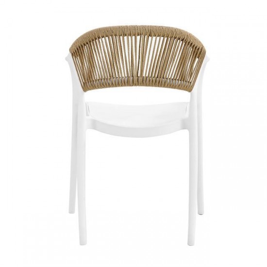 DONNA Πολυθρόνα Στοιβαζόμενη, PP-UV Άσπρο, Rope Wicker Φυσικό 56x54x81cm
