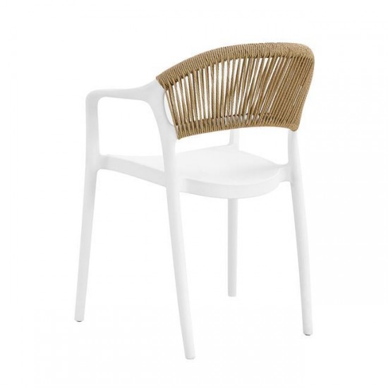DONNA Πολυθρόνα Στοιβαζόμενη, PP-UV Άσπρο, Rope Wicker Φυσικό 56x54x81cm