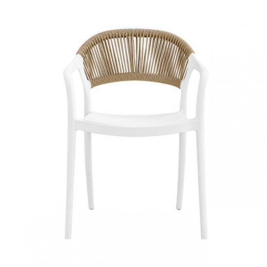 DONNA Πολυθρόνα Στοιβαζόμενη, PP-UV Άσπρο, Rope Wicker Φυσικό 56x54x81cm