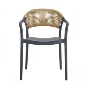 DONNA Πολυθρόνα Στοιβαζόμενη, PP-UV Ανθρακί, Rope Wicker Φυσικό 56x54x81cm