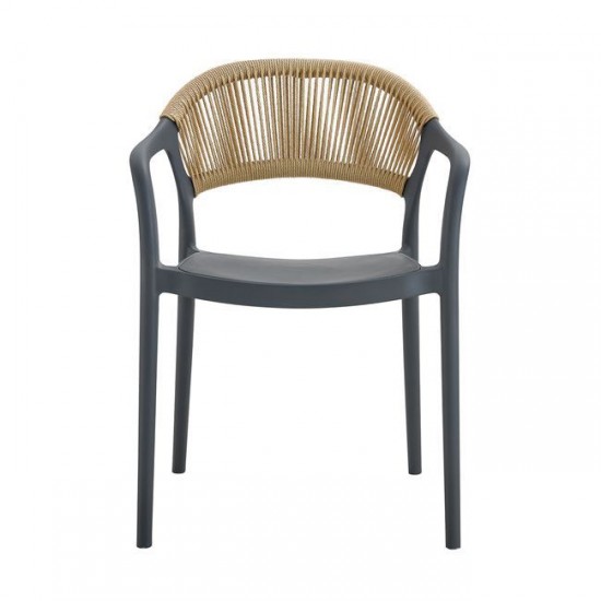 DONNA Πολυθρόνα Στοιβαζόμενη, PP-UV Ανθρακί, Rope Wicker Φυσικό 56x54x81cm