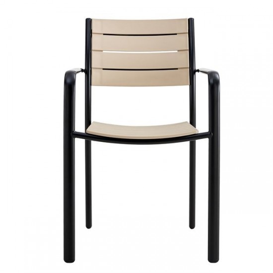 SAGA Πολυθρόνα Στοιβαζόμενη, Μέταλλο Βαφή Μαύρο, PP-UV Tortora 56x57x84cm
