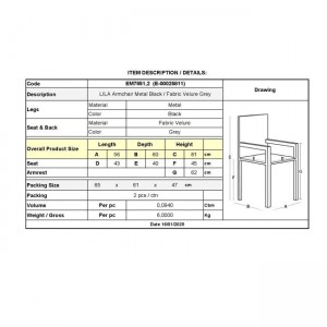 LILA Πολυθρόνα Μέταλλο Βαφή Μαύρο, Ύφασμα Velure Απόχρωση Γκρι 56x60x81cm