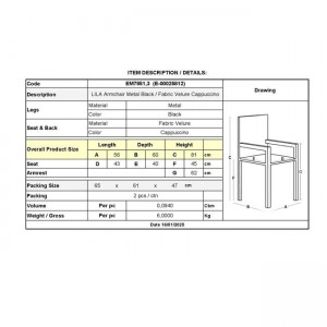 LILA Πολυθρόνα Μέταλλο Βαφή Μαύρο, Ύφασμα Velure Απόχρωση Cappuccino 56x60x81cm