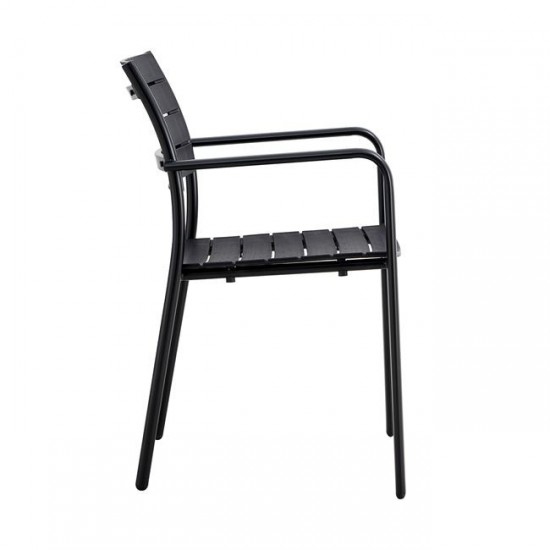 SAGA Πολυθρόνα Στοιβαζόμενη, Μέταλλο Βαφή Μαύρο, PP-UV Μαύρο 56x57x84cm