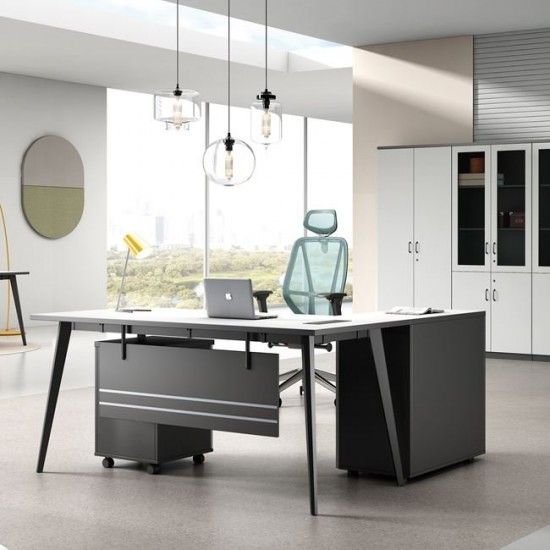 STATUS Γραφείο Γωνία Αναστρέψιμη, Απόχρωση Grey, Επιφάνεια Απόχρωση Άσπρο 160x80xH.75cm