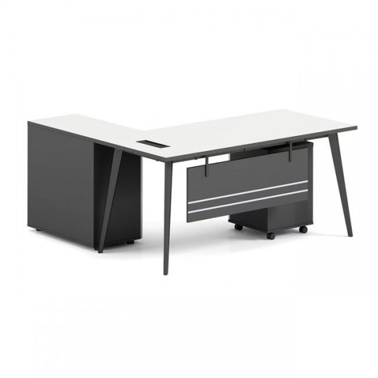 STATUS Γραφείο Γωνία Αναστρέψιμη, Απόχρωση Grey, Επιφάνεια Απόχρωση Άσπρο 180x80x75cm
