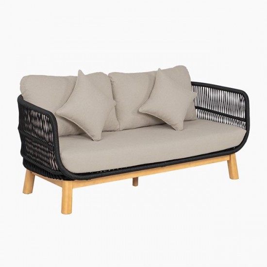 MARK Set Σαλόνι Κήπου 4 τεμαχίων Acacia Φυσικό, Rope Wicker Μαύρο, Μαξιλάρια Μπεζ