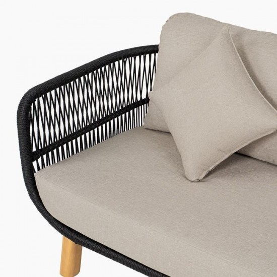 MARK Set Σαλόνι Κήπου 4 τεμαχίων Acacia Φυσικό, Rope Wicker Μαύρο, Μαξιλάρια Μπεζ