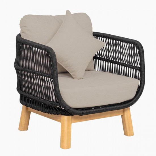 MARK Set Σαλόνι Κήπου 4 τεμαχίων Acacia Φυσικό, Rope Wicker Μαύρο, Μαξιλάρια Μπεζ