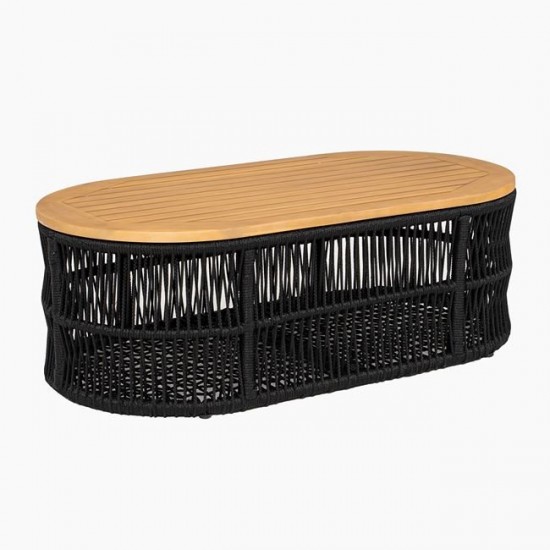 MARK Set Σαλόνι Κήπου 4 τεμαχίων Acacia Φυσικό, Rope Wicker Μαύρο, Μαξιλάρια Μπεζ