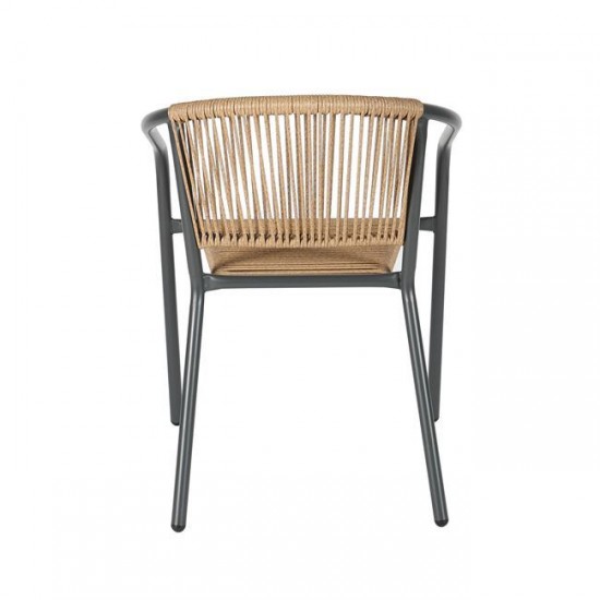 PATTY Πολυθρόνα Στοιβαζόμενη Κήπου, Μέταλλο Βαφή Ανθρακί, PE Rattan Φυσικό 54x69x73cm