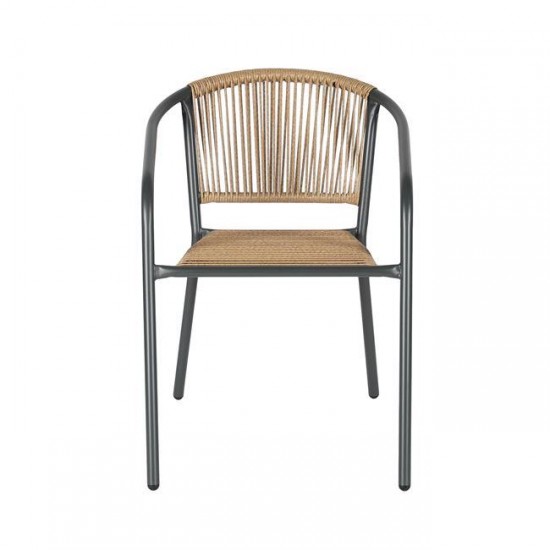 PATTY Πολυθρόνα Στοιβαζόμενη Κήπου, Μέταλλο Βαφή Ανθρακί, PE Rattan Φυσικό 54x69x73cm