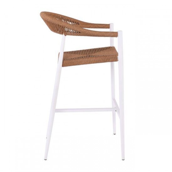 MADY Σκαμπό Bar, ALU Άσπρο, Rope Wicker Φυσικό 56x58x105cm